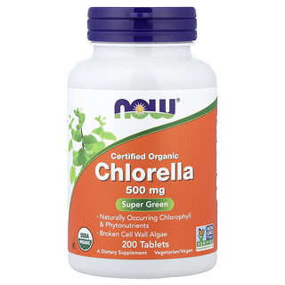 NOW Foods, Certifierad ekologisk klorella, 500 mg, 200 tabletter
