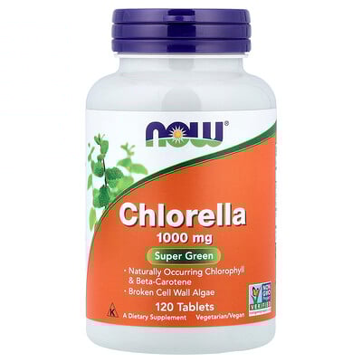NOW Foods, Clorela, 120 comprimidos (1 g por comprimido)