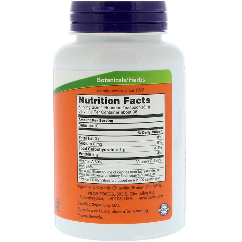 Now Foods, Certified Organic Chlorella, Pure Powder, 4 oz (113 g) iHerb