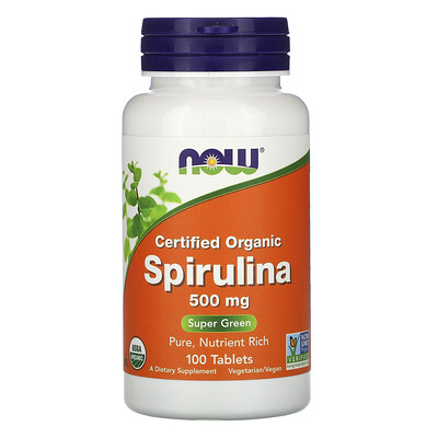Now Foods Certified Organic Spirulina, 500 mg, 100 Tablets