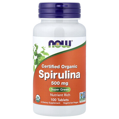 NOW Foods, Espirulina orgánica certificada, 500 mg, 100 comprimidos
