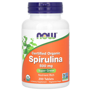 NOW Foods, Espirulina orgánica certificada, 500 mg, 200 comprimidos