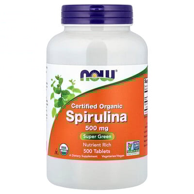NOW Foods, Espirulina orgánica certificada, 500 mg, 500 comprimidos