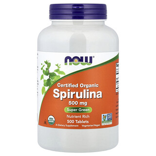 NOW Foods, Certificirana organska spirulina, 500 mg, 500 tableta