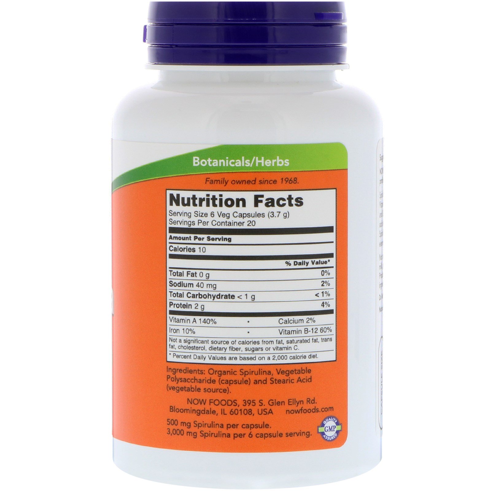 Now Foods, Natural Spirulina, 500 mg, 120 Veg Capsules iHerb