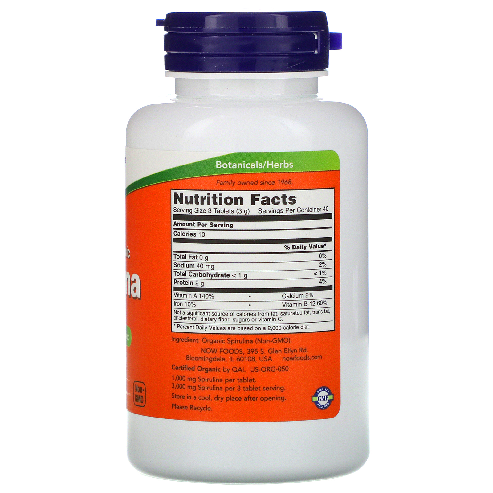 Now Foods Certified Organic Spirulina 1000 Mg 120 Tablets Iherb