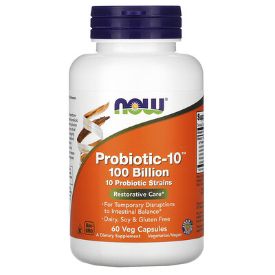 Now Foods пробиотик-10, 100 млрд, 60 растительных капсул