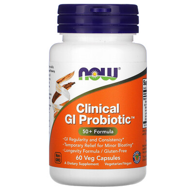 Now Foods Clinical GI Probiotic, смесь пробиотиков для пищеварения, для людей старше 50 лет, 60 растительных капсул