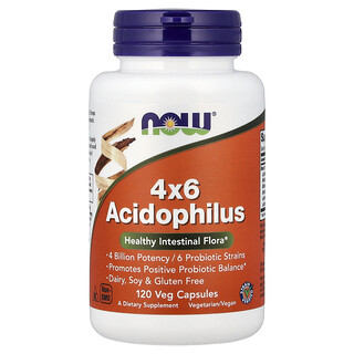 NOW Foods, 4x6 Acidophilus, 120 cápsulas vegetales