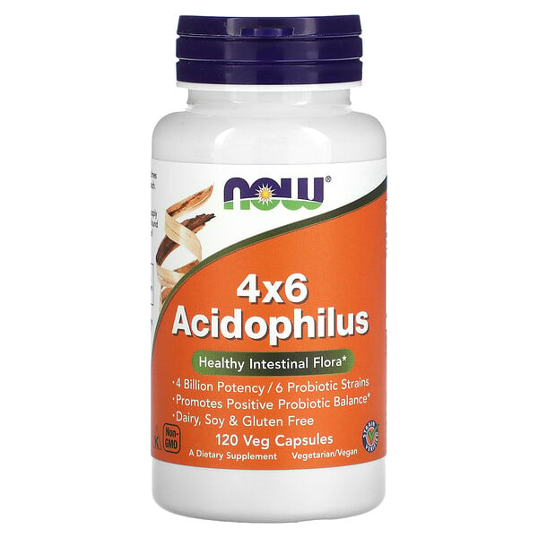 Now Foods, 4x6 Acidophilus, 120 Veg Capsules