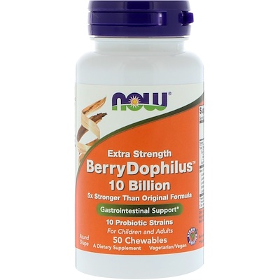 Now Foods Экстра сила, Berry Dophilus, 50 жевательных таблеток