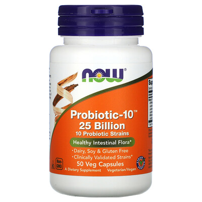 Now Foods Probiotic-10, 25 млрд, 50 вегетарианских капсул