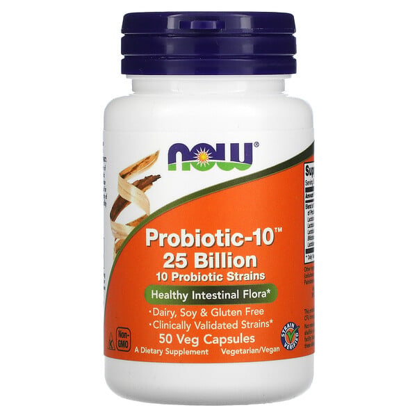 Now Foods, Probiotic-10, 250 억, 50 식물성 캡슐