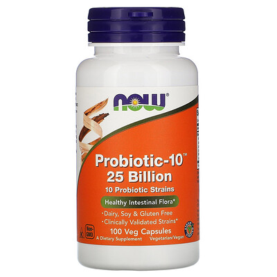 Now Foods Probiotic-10, 25 млрд, 100 растительных капсул