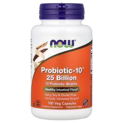 NOW Foods, Probiotic-10™, Suplemento probiótico, 100 cápsulas vegetales