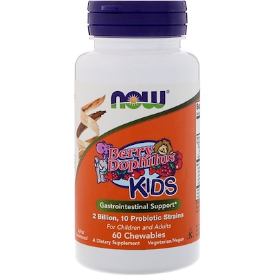 

Now Foods Berry Dophilus, детский, 2 миллиарда, 60 жевательных таблеток