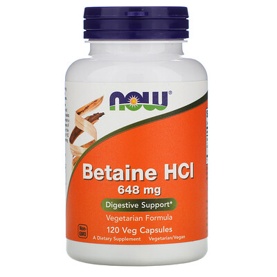 Now Foods Бетаин гидрохлорид, 648 мг, 120 растительных капсул