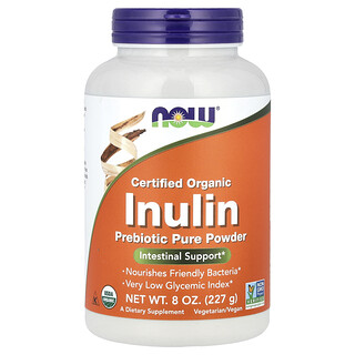 NOW Foods, Inulina orgánica certificada, Suplemento prebiótico puro en polvo, 227 g (8 oz)