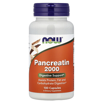 NOW Foods, Pancreatin 2000, 100 cápsulas (200 mg por cápsula)
