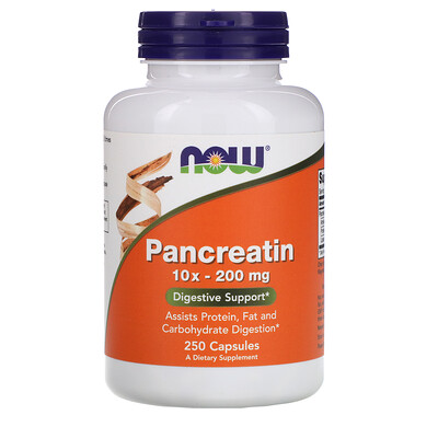 Now Foods Панкреатин, 10X — 200 мг, 250 капсул