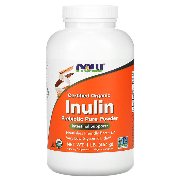 Now Foods, Certified Organic Inulin, Prebiotic Pure Powder, 1 lb (454 g)