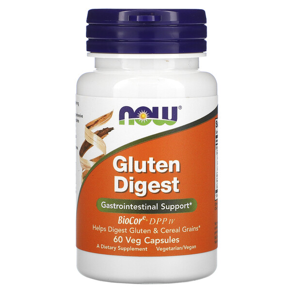 Now Foods, Gluten Digest, добавка для переваривания глютена, 60 растительных капсул