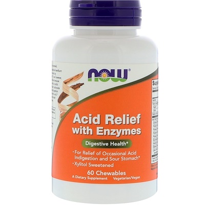 Now Foods Acid Relief с ферментами, 60 жевательных таблеток