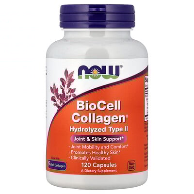 NOW Foods, BioCell Collagen®, Suplemento de colágeno hidrolizado de tipo II, 120 cápsulas
