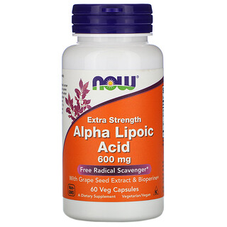 Now Foods, El ácido alfa lipoico, Extra fuerte, 600 mg, 60 cápsulas vegetales