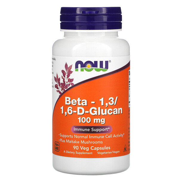 NOW Foods, ベータ-1,3／1,6-D-グルカン、100mg、植物性カプセル90粒