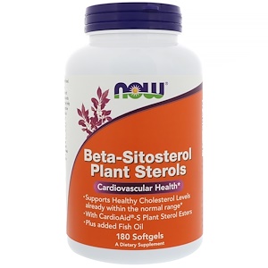 Now Foods, Комплекс растительных стеролов, содержащих бета-ситостерол (Beta-Sitosterol Plant Sterols), 180 мягких таблеток