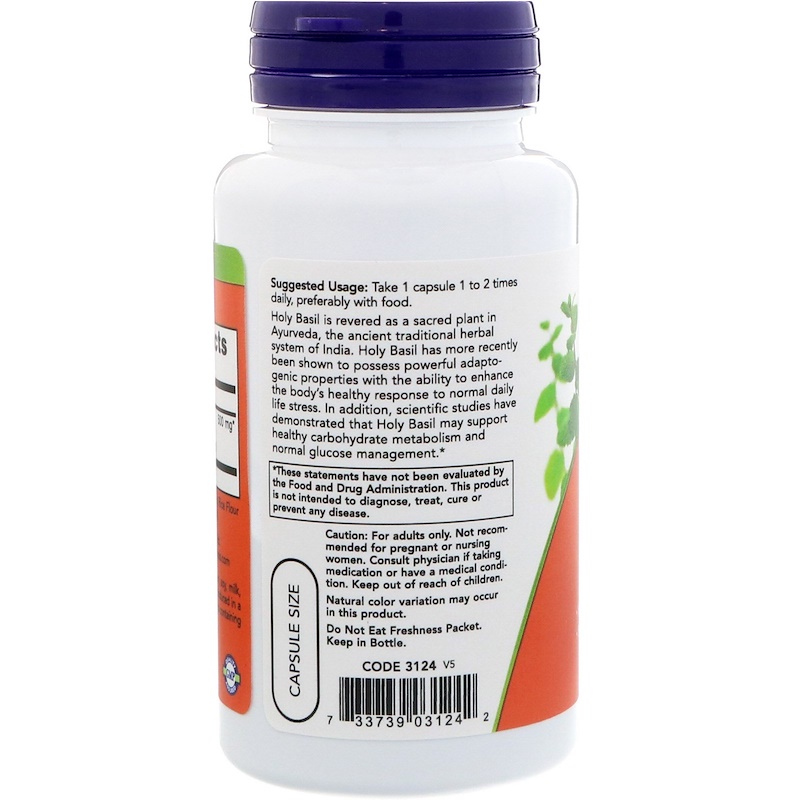 Now Foods, Holy Basil Extract, 500 mg, 90 Veg Capsules