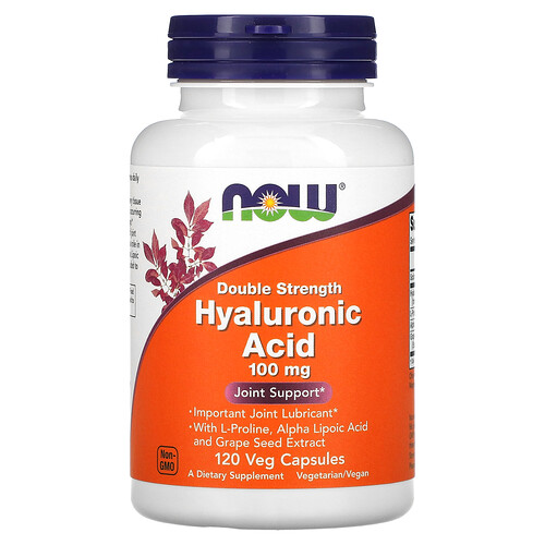 NOW Foods ヒアルロン酸 L-プロリン、アルファリポ酸、ブドウ種子エキス配合 100mg ベジカプセル120粒