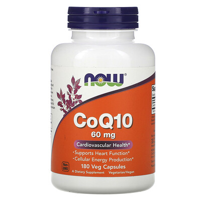 Now Foods Коэнзим Q10, 60 мг, 180 вегетарианских капсул