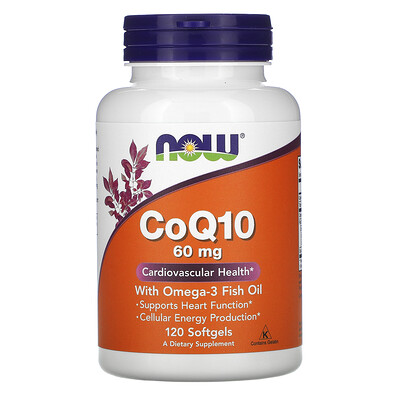 

Now Foods коэнзим Q10 с рыбьим жиром с омега-3, 60 мг, 120 капсул