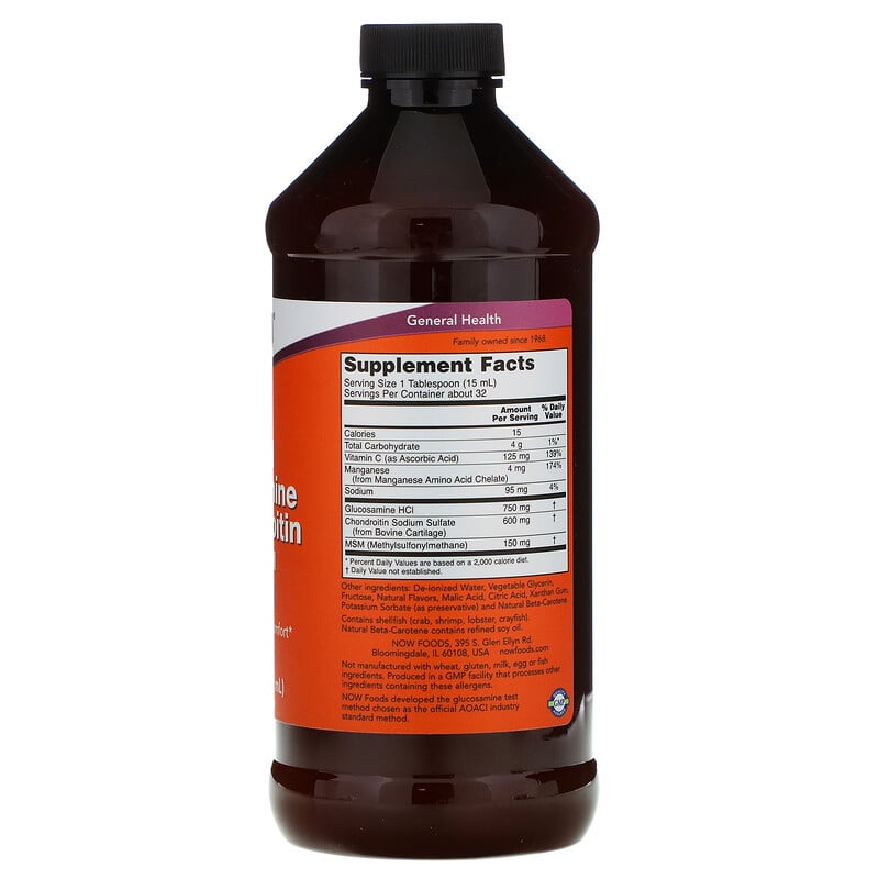 Now Foods, Liquid Glucosamine & Chondroitin with MSM, 16 fl oz (473 ml ...