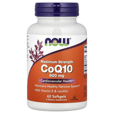 NOW Foods, CoQ10 con vitamina E y lecitina, 60 cápsulas blandas