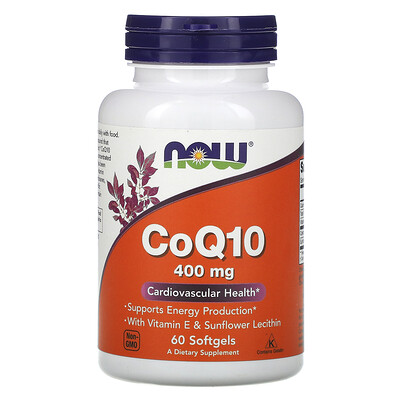 Now Foods CoQ10, 400 мг, 60 мягких желатиновых капсул