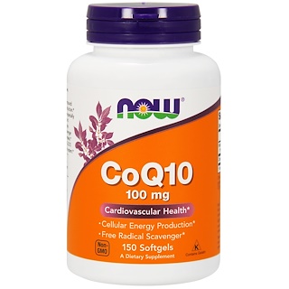 Now Foods, Коэнзим Q10, с витамином E, 100 мг, 150 желатиновых капсул