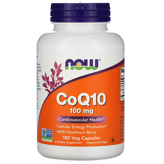 Now Foods, CoQ10 with Hawthorn Berry, 100 mg, 180 Veg Capsules