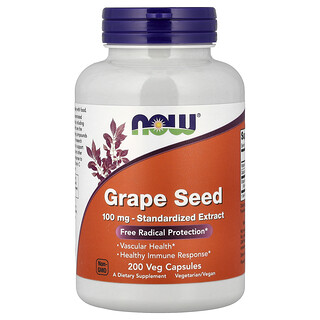 NOW Foods, Grape Seed, Standardised Extract, 100 mg, 200 Veg Capsules