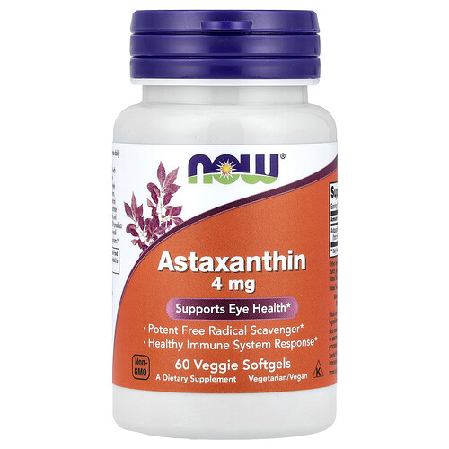 ナウフーズ NOW Foods, アスタキサンチン、4mg、植物性カプセル60粒