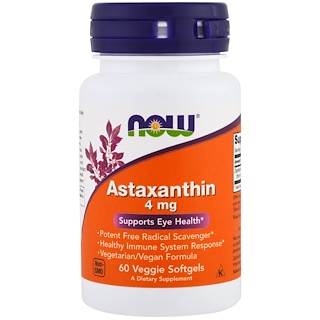 Now Foods, Астаксантин, 4 мг, 60 растительных капсул