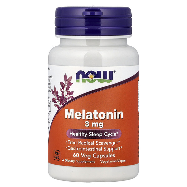 NOW Foods Melatonin, 3 mg, 60 Veg Capsules