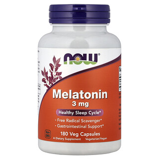NOW Foods, Melatonin, 3 mg, 180 növényi kapszula