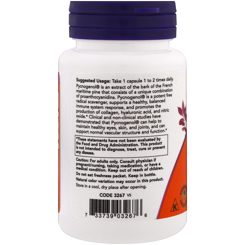 Now Foods, Pycnogenol, 100 mg, 60 Veg Capsules - iHerb