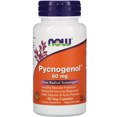 

Now Foods Pycnogenol (пикногенол), 60 мг, 50 растительных капсул