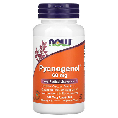 NOW Foods Pycnogenol (пикногенол) 60 мг 50 растительных капсул