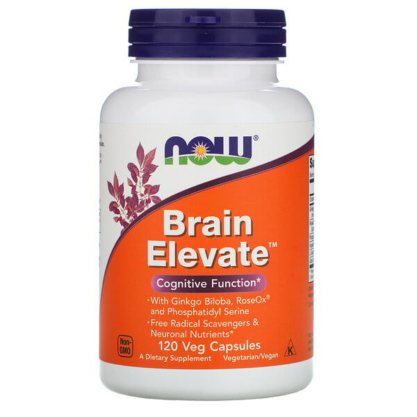 NOW Foods, Brain Elevate, поддержка здоровья мозга, 120 вегетарианских капсул