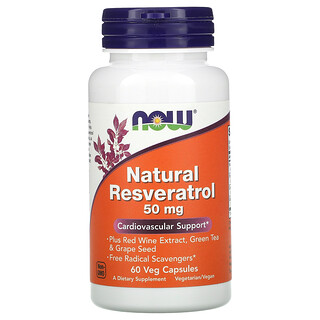 Now Foods, Resveratrol natural, 50 mg, 60 cápsulas vegetales